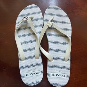 Coach flip-flops blue and white with silver emblem